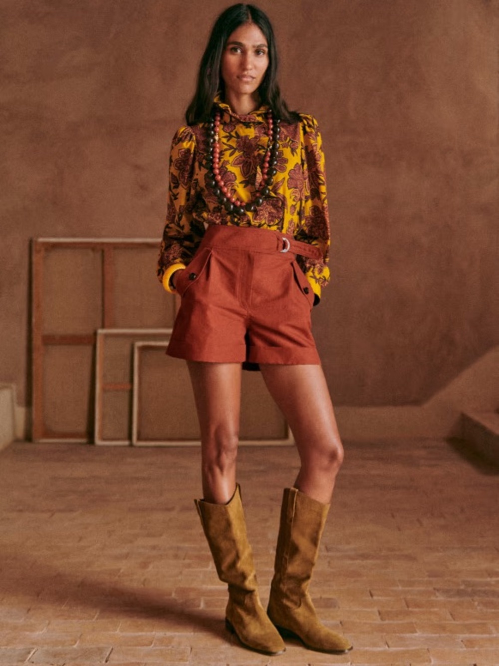 SEZANE Terracotta Utility Cedric Shorts